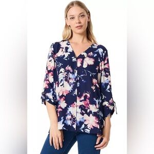 NWT Jones New York Size XL Women's 3/4-Sleeve Floral V-Neck Tunic